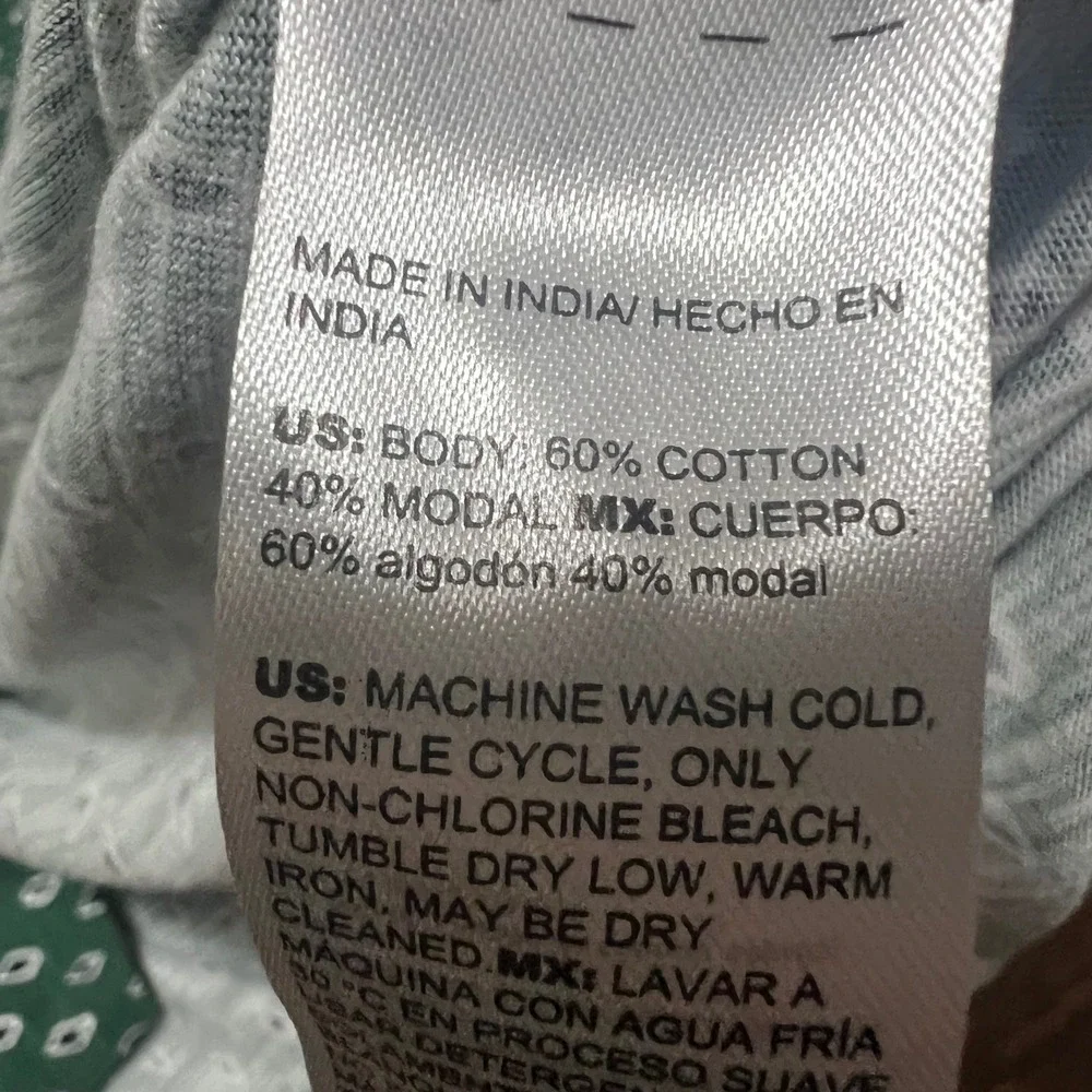 Chico's Diamond Henley Tee Womens Size 2 L Green 3/4 Sleeve Cotton Modal Top